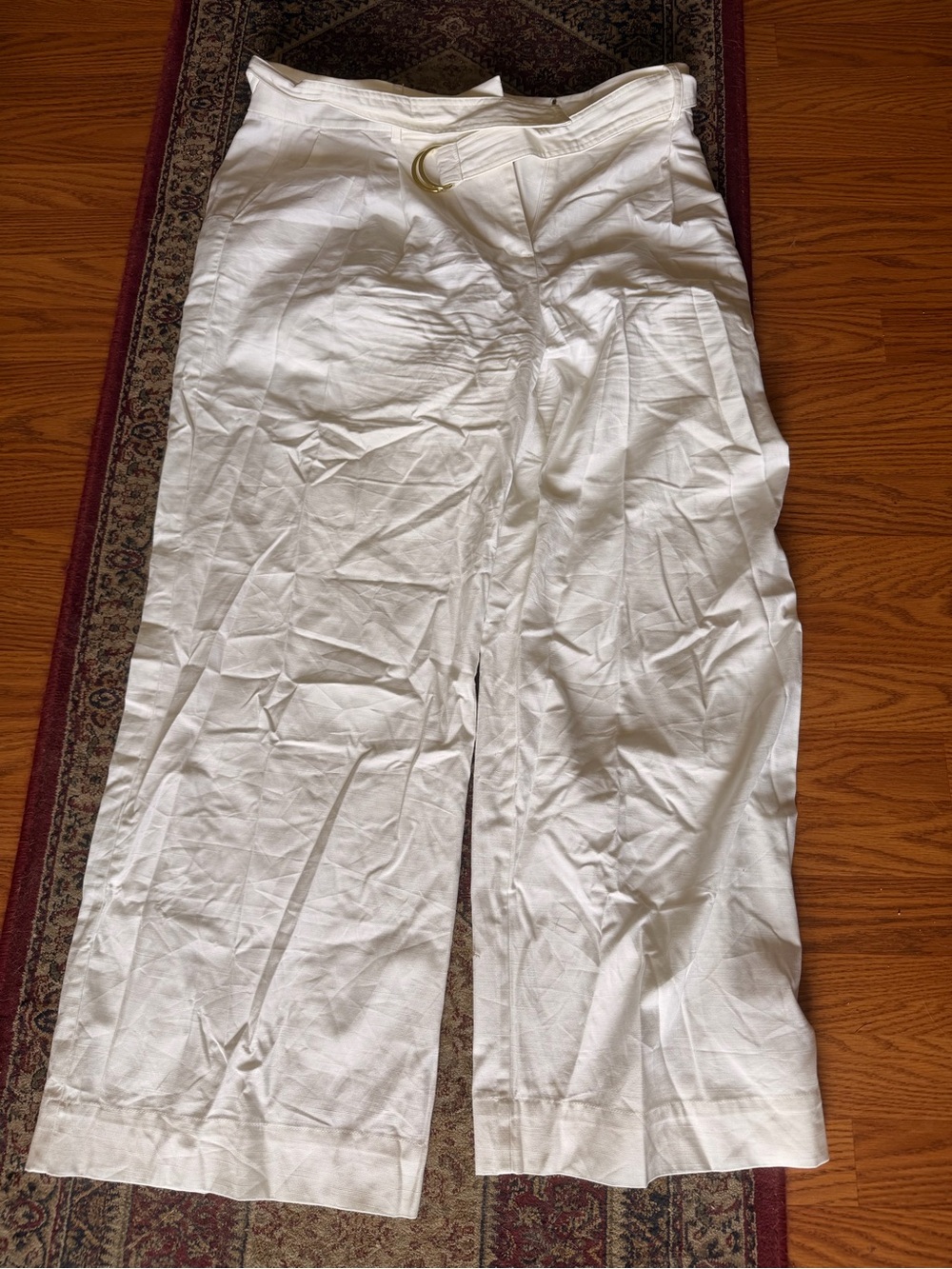 Loft White Wide Leg Linen-Blend Pants with D-Ring Belt
